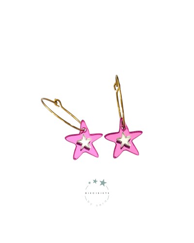PENDIENTES ARITO DOBLE ESTRELLA ROSA Y PLATA 17 BY SARA