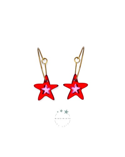 PENDIENTES ARITO DOBLE ESTRELLA ROJO Y ROSA 17 BY SARA