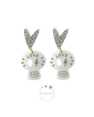 PENDIENTES LOVE SKULL PLATA 17 BY SARA