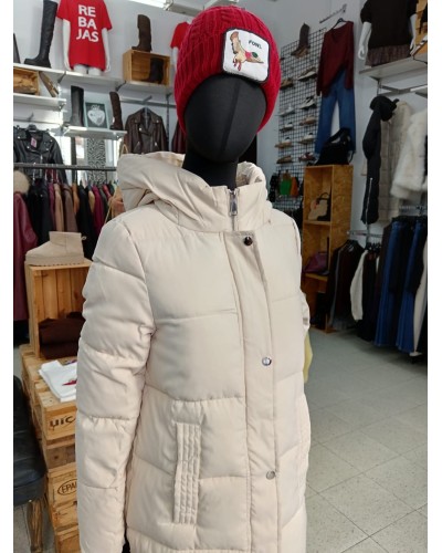 Abrigo Barcelona Largo Beige Mujer | Abrigo Juvenil Cálido y con Capucha