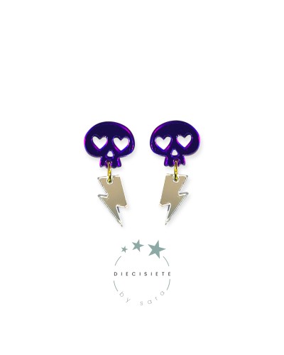Pendientes Thunder Skull Morado y Plata -  17 BY SARA