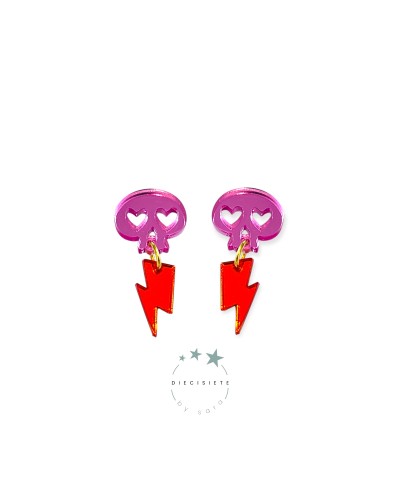 Pendientes Thunder Skull Rosa y Naranja - 17 BY SARA