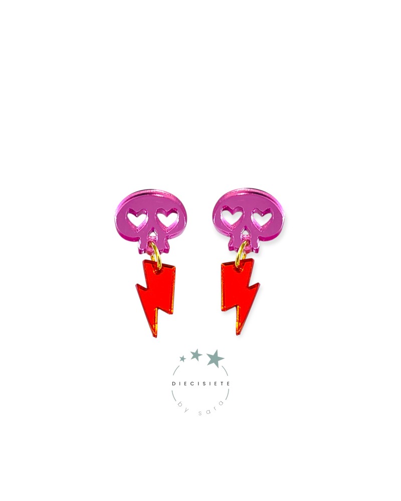 Pendientes Thunder Skull Rosa y Naranja - 17 BY SARA