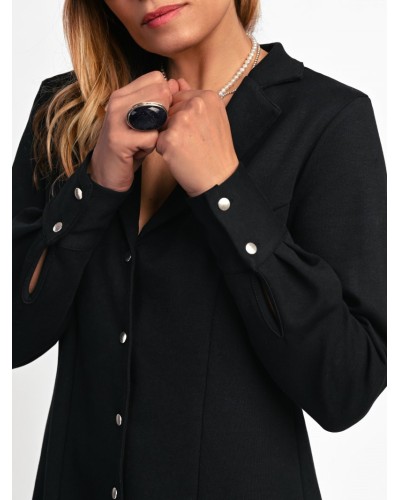 Vestido Rock & Chic Negro – LBD Retro con Botones Plata | Aire Retro