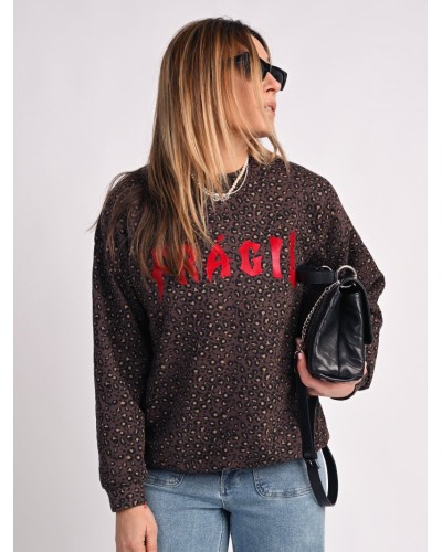 SUDADERA LEOPARDO "FRÁGIL" AIRE RETRO