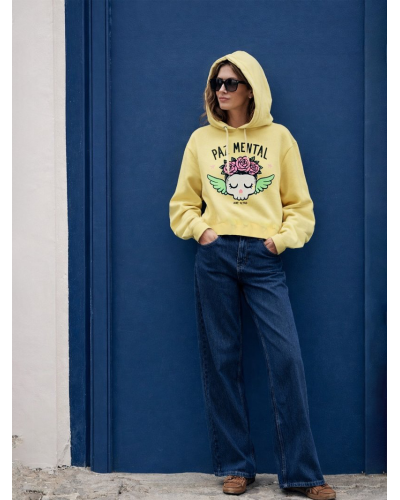 SUDADERA HOODIE "PAZ MENTAL" AMARILLA AIRE RETRO