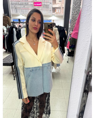 Blazer Combinada Beige Mujer | Americana Diseño Exclusivo | Pensando en Ti