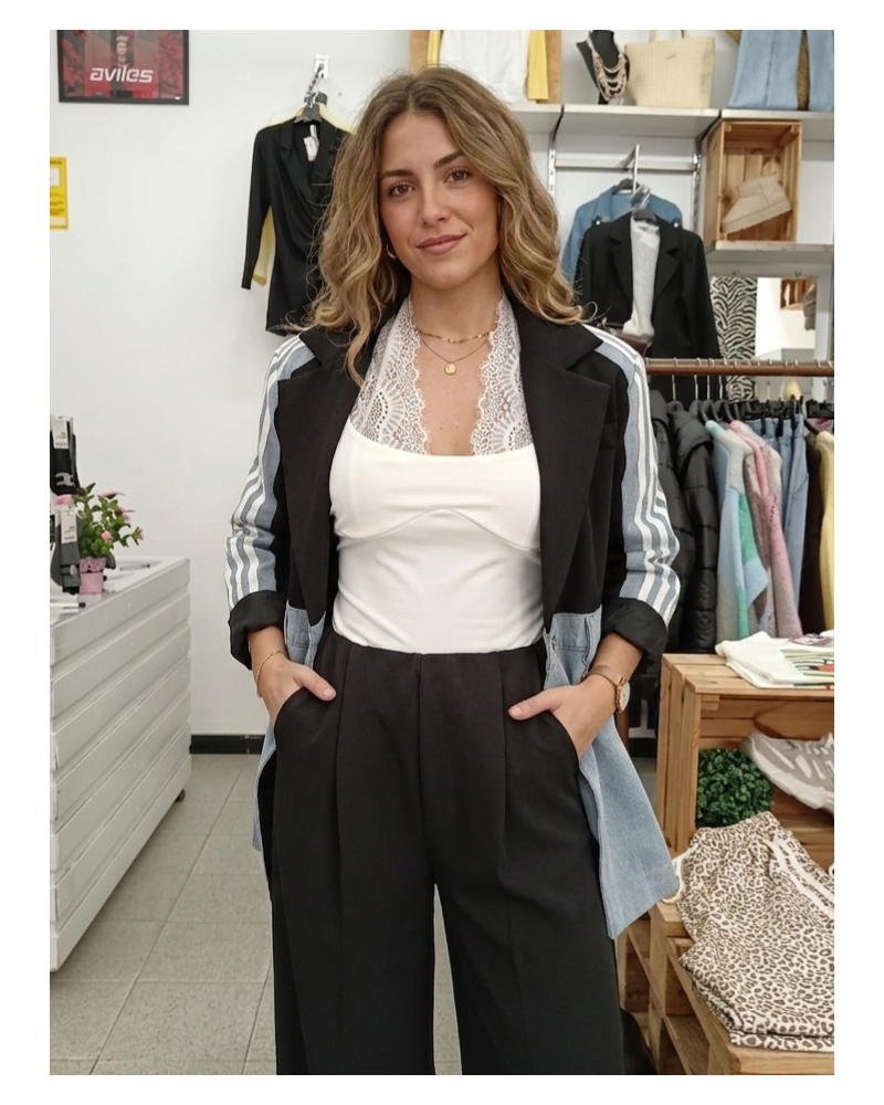 Blazer Combinada Negra Mujer | Americana Diseño Exclusivo | Pensando en Ti