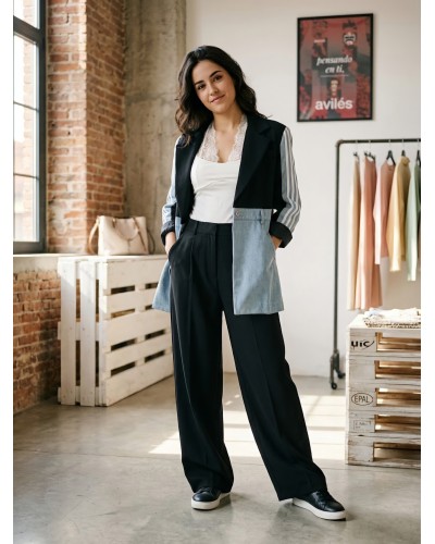 Blazer Combinada Negra Mujer | Americana Diseño Exclusivo | Pensando en Ti