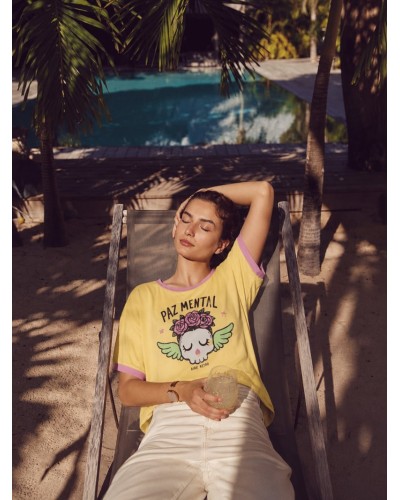 CAMISETA "PAZ MENTAL" AMARILLA AIRE RETRO