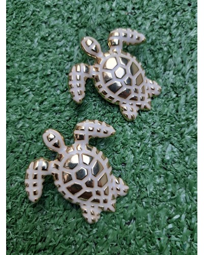 Pendientes Maxi Tortugas Dorado y Blanco Roto | Pensando en ti