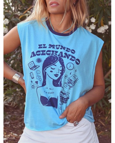 CAMI CHICA "ACECHANDO" AZUL AIRE RETRO