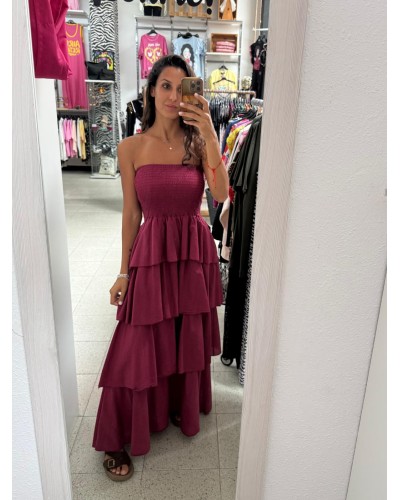 VESTIDO VOLANTES BURDEOS