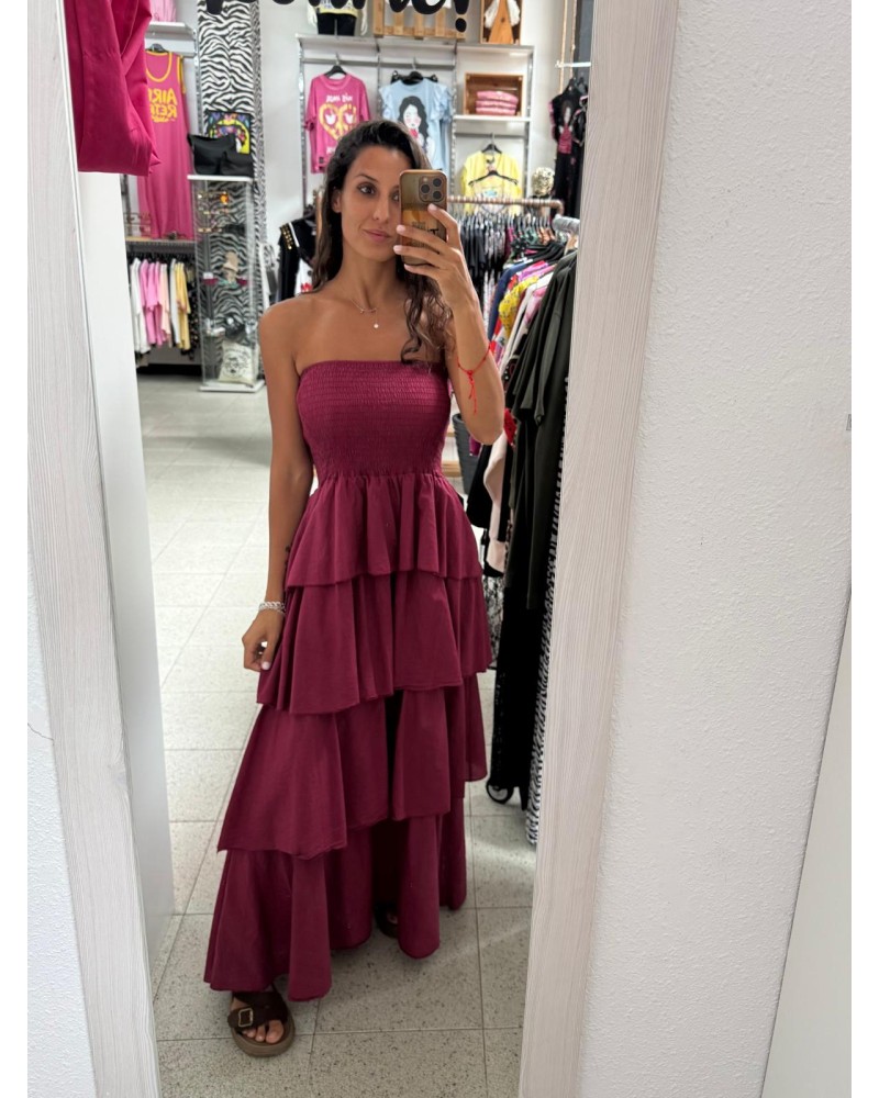 VESTIDO VOLANTES BURDEOS