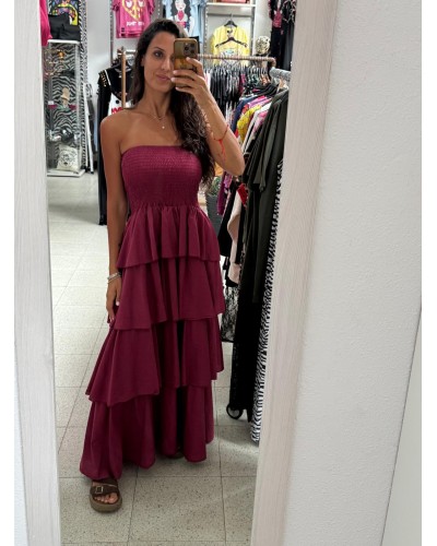 VESTIDO VOLANTES BURDEOS