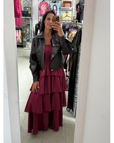 VESTIDO VOLANTES BURDEOS