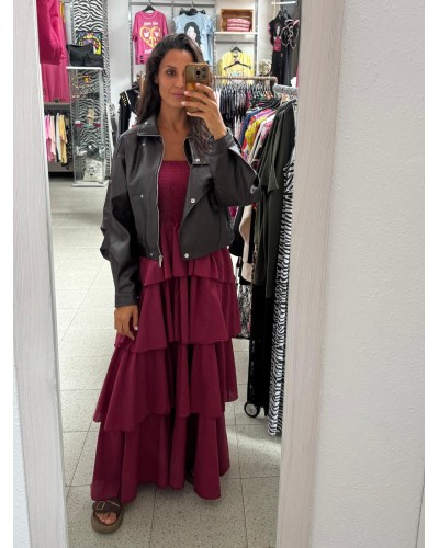 VESTIDO VOLANTES BURDEOS