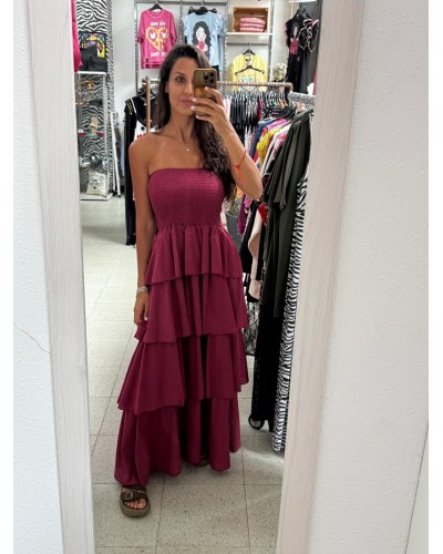 VESTIDO VOLANTES BURDEOS