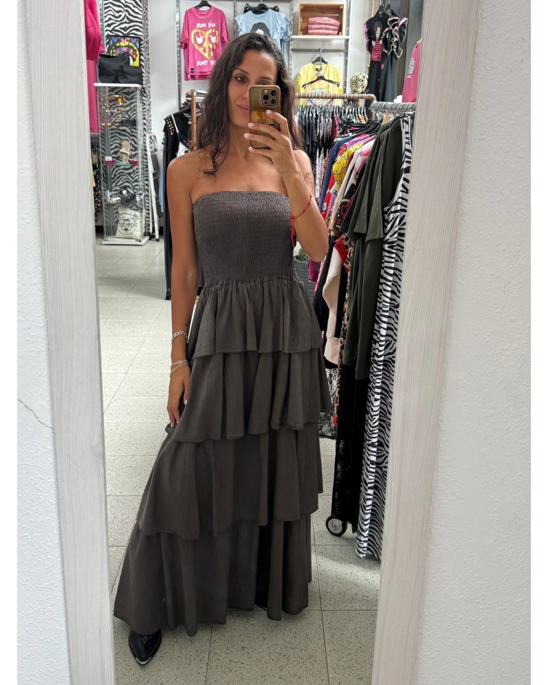 VESTIDO VOLANTES CHOCOLATE