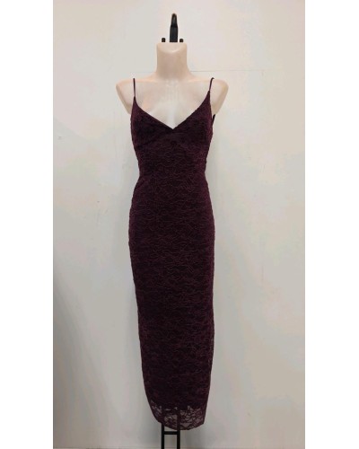 VESTIDO ENCAJE TEXTURIZADO BURDEOS