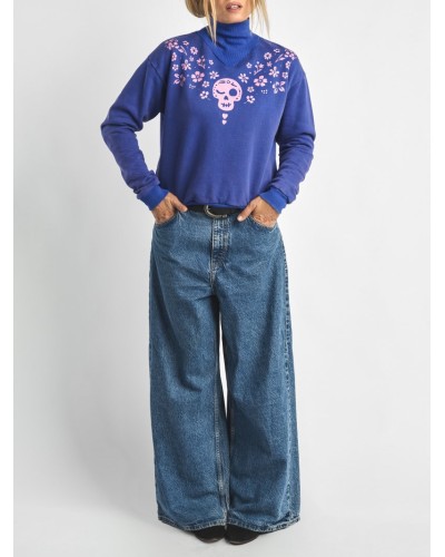 SUDADERA AZUL "CALAVERA" AIRE RETRO