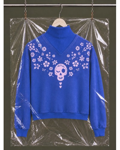 SUDADERA AZUL "CALAVERA" AIRE RETRO