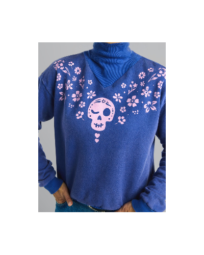 SUDADERA AZUL "CALAVERA" AIRE RETRO