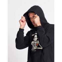 Sudadera hoodie unisex negra, bolsillo tipo canguro e ilustración Sueño luego existo.