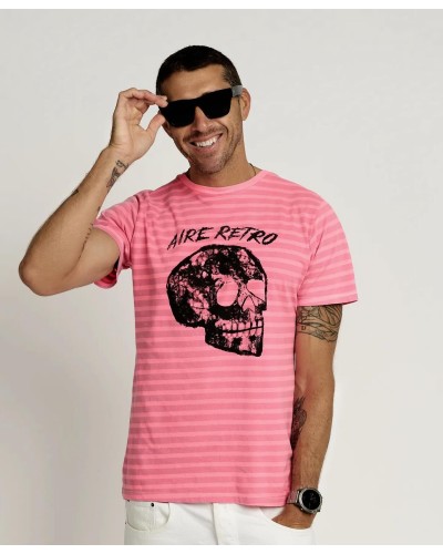 CAMISETA UNISEX CALAVERA RAYAS FLUOR