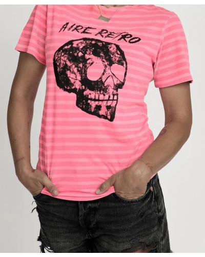 CAMISETA UNISEX CALAVERA RAYAS FLUOR