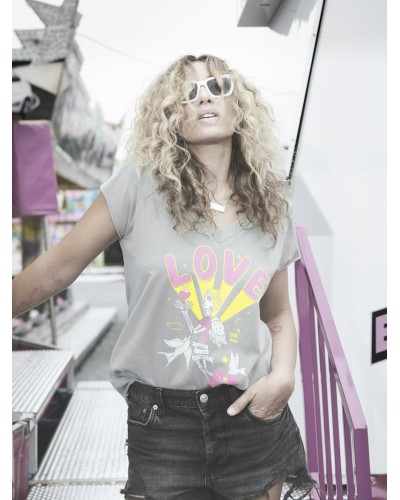 CAMISETA CHICA "LOVE" GRIS AIRE RETRO