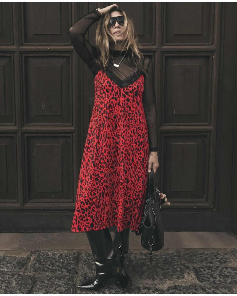 VESTIDO LENCERO ANIMAL PRINT ROJO AIRE RETRO