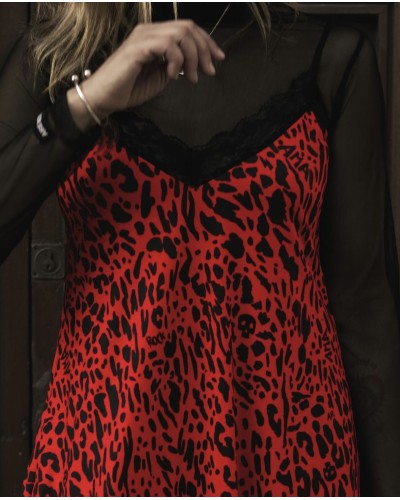 VESTIDO LENCERO ANIMAL PRINT ROJO AIRE RETRO