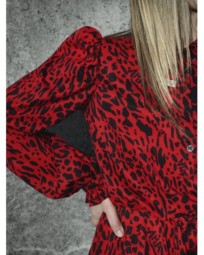 VESTIDO "ANIMAL PRINT" ROJO CORTO AIRE RETRO