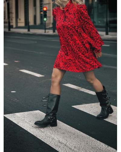 VESTIDO "ANIMAL PRINT" ROJO CORTO AIRE RETRO