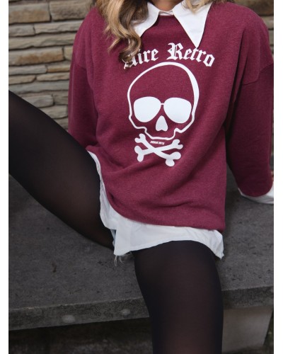 SUDADERA UNISEX "CALAVERA" BURDEOS AIRE RETRO