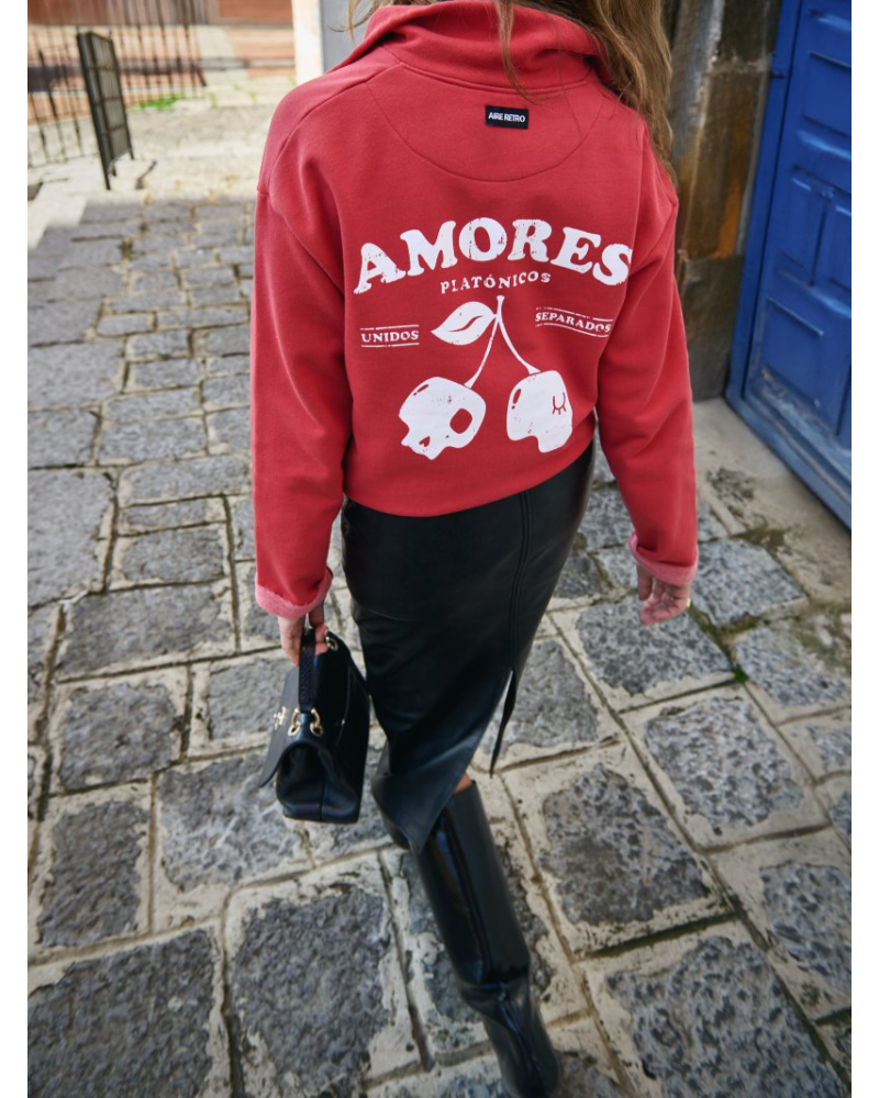 SUDADERA "AMORES PLATÓNICOS" ROJA AIRE RETRO